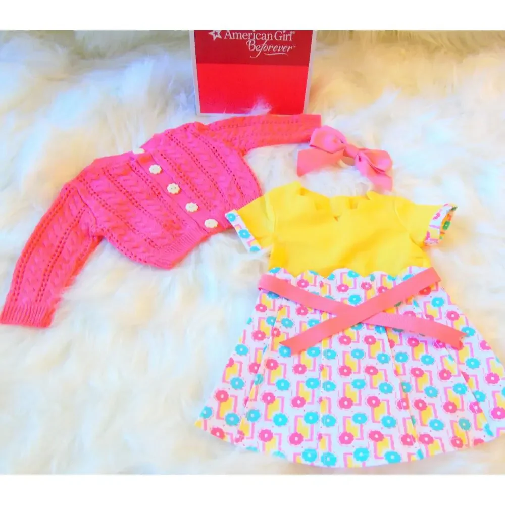 NEW American Girl Doll Clothes KIT PHOTOGRAPHER OUTFIT Flower Dress Sweater Bow!